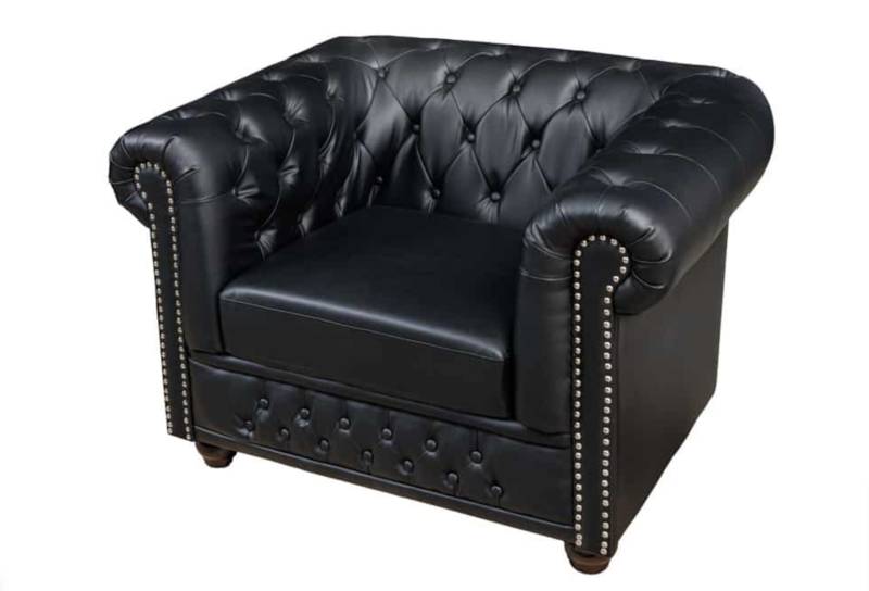 Sessel CHESTERFIELD Kunstleder Matt-Schwarz Knopfheftung Federkern 85x110x73cm Sitzmöbel von INVICTA