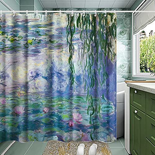 INVIN ART Badezimmer-Duschvorhang-Set mit Haken, Seerosen 1916–1919 von Claude Monet, Heimkunst-Gemälde, Bilder für Badezimmer von INVIN ART