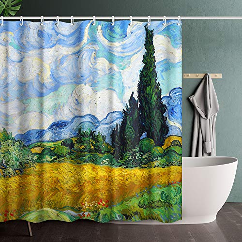 INVIN ART Badezimmer-Duschvorhang-Set mit Haken, Weizenfeld mit Zypressen von Vincent Van Gogh, Heimkunst-Gemälde Bilder für Badezimmer INVIN ART Badezimmer-Duschvorhang-Set mit Haken, Weizenfeld mit Zypressen von Vincent Van Gogh, Heimkunst-Gemälde Bilder für Badezimmer von INVIN ART