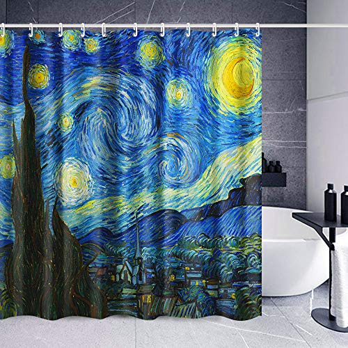 INVIN ART Bathroom Shower Curtain Set with Hooks,The Starry Night by Van Gogh,Home Art Paintings Pictures for Bathroom von INVIN ART