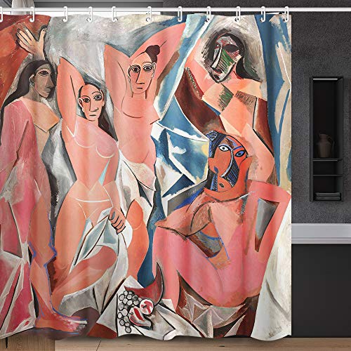 INVIN ART Duschvorhang-Set mit Haken, Les Demoiselles d'Avignon von Pablo Picasso, Heimkunst-Gemälde für Badezimmer von INVIN ART