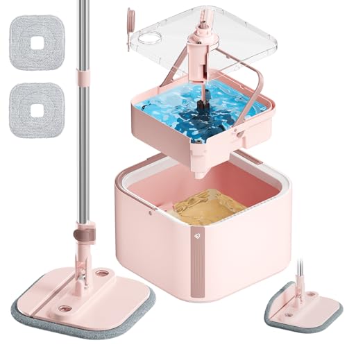 INWEJIA Verbesserter Spin Mop und Eimer, selbststehender Mopp-Eimer, separates schmutziges und sauberes Wassersystem, selbstauswringend, 360° drehbar, sauberer Wischmopp und Eimer-Set (Rosa, 2 Pads INWEJIA Verbesserter Spin Mop und Eimer, selbststehender Mopp-Eimer, separates schmutziges und sauberes Wassersystem, selbstauswringend, 360° drehbar, sauberer Wischmopp und Eimer-Set (Rosa, 2 Pads von INWEJIA