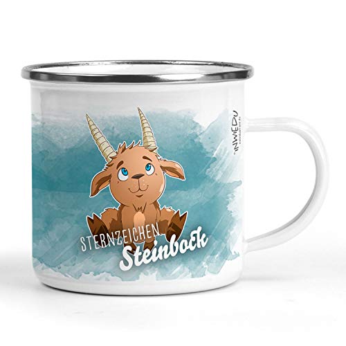 INWIEDU - Emaille Becher Sternzeichen Steinbock - Metall 300 ml - Ø 80 H 80 mm - Camping Tasse Kaffee Tee von INWIEDU
