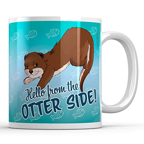 INWIEDU - Keramik Tasse Otter Murphy mit Spruch: Hello from The Otter Side - 330 ml - Ø 80 H 96 mm - Kaffee Becher Tee von INWIEDU