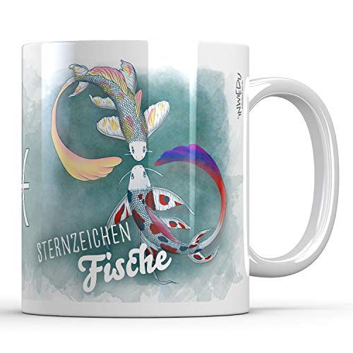 INWIEDU - Keramik Tasse Sternzeichen Fische - 330 ml - Ø 80 H 96 mm - Kaffee Becher Tee von INWIEDU