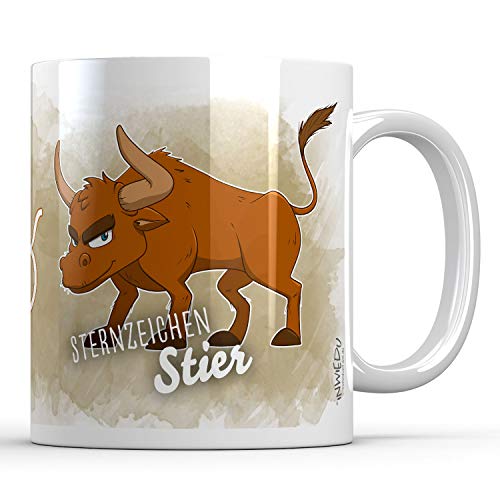 INWIEDU - Keramik Tasse Sternzeichen Stier - 330 ml - Ø 80 H 96 mm - Kaffee Becher Tee von INWIEDU