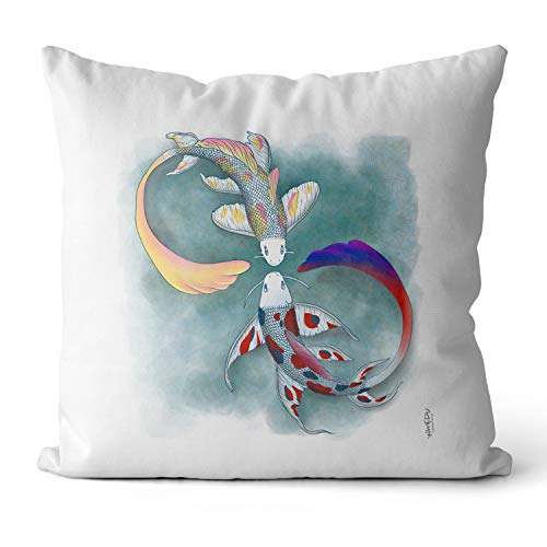 INWIEDU - Kuschel-Kissen Fische - Bezug mit Motiv und Füllung - 40 x 40 cm - Kuschelkissen Schmusekissen Couchkissen Sofakissen Dekokissen von INWIEDU