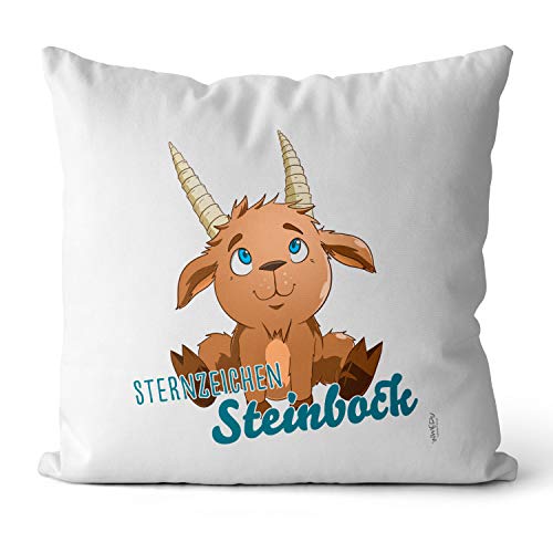 INWIEDU - Kuschel-Kissen Sternzeichen Steinbock - Bezug mit Motiv und Füllung - 40 x 40 cm - Kuschelkissen Schmusekissen Couchkissen Sofakissen Dekokissen von INWIEDU