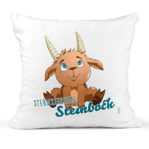 INWIEDU - Plüsch Kuschel-Kissen Sternzeichen Steinbock - Flauschiger Bezug mit Motiv und Füllung - 40 x 40 cm - Schmusekissen Dekokissen Flausch Plüsch Samt von INWIEDU