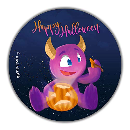 INWIEDU - Runder Magnet-Sticker Monster und Kürbis mit Spruch: Happy Halloween - Magnetfolie runder Sticker - Ø 55 x 1 mm - Kühlschrank Magnet Tafel von INWIEDU