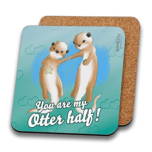 INWIEDU - Untersetzer Otter mit Spruch: You Are My Otter Half! - MDF mit Kork Rückseite - 95 x 95 x 3 mm von INWIEDU
