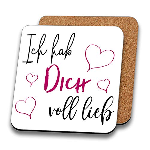 INWIEDU - Untersetzer mit Spruch: Ich hab Dich voll lieb - MDF mit Kork Rückseite - 95 x 95 x 3 mm von INWIEDU