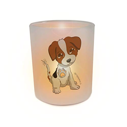 INWIEDU - Windlicht Hund mit Herz - Glas Teelichthalter - Ø 70 H 80 mm - Teelicht Windlichthalter Stimmungslicht von INWIEDU