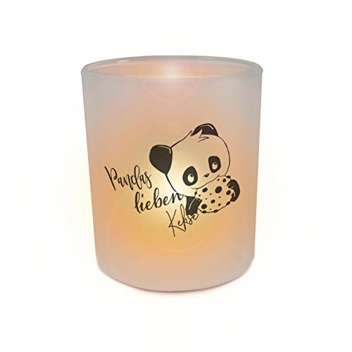 INWIEDU - Windlicht Panda mit Spruch: Pandas lieben Kekse - Glas Teelichthalter - Ø 70 H 80 mm von INWIEDU