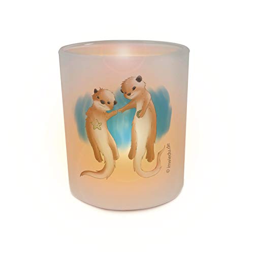 INWIEDU - Windlicht Verliebte Otter - Glas Teelichthalter - Ø 70 H 80 mm - Teelicht Windlichthalter Stimmungslicht von INWIEDU