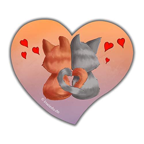 INWIEDU - herzförmiger Magnet-Sticker Verliebte Katzen - Need You - Magnetfolie Herz Sticker - 60 x 68 x 1 mm - Kühlschrank Magnet Tafel von INWIEDU
