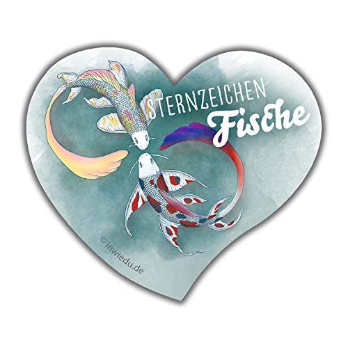 INWIEDU - herzförmiger Magnet-Sticker Sternzeichen Fische - Magnetfolie Herz Sticker - 60 x 68 x 1 mm - Kühlschrank Magnet Tafel von INWIEDU