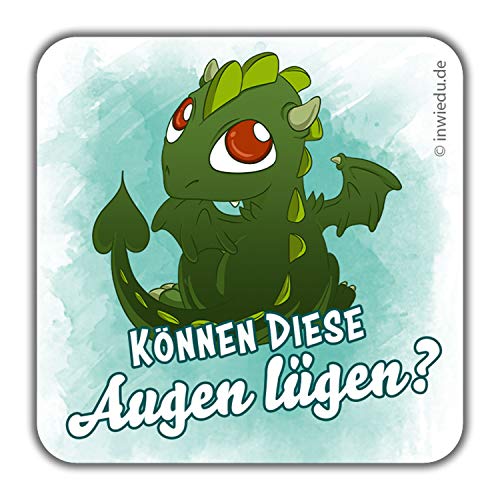 INWIEDU - quadratischer Magnet-Sticker Drache Cordo mit Spruch: Können Diese Augen lügen? - Magnetfolie quadratischer Sticker - 50 x 50 x 1 mm - Kühlschrank Magnet Tafel von INWIEDU