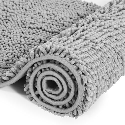 INYEEXUP Chenille Badematte rutschfest, Weich Badezimmerteppich Grau, Badteppich rutschfest Waschbar,Starke Wasseraufnahme Badvorleger aus Mikrofaser (60 * 120) von INYEEXUP