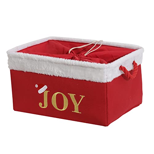 INough Aufbewahrungsbox für Weihnachtsdekoration, Weihnachtsdekoration, Organizer, Weihnachtskorb für Kinder, große Geschenkkörbe, leer mit Griffen, Weihnachtsmannsack mit Kordelzug (Rot, groß) von INough