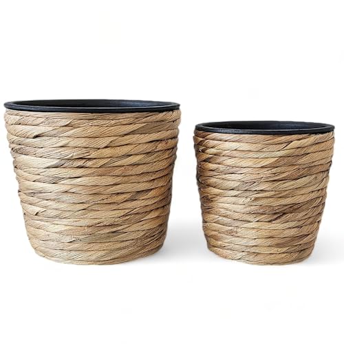 INtrenDU 2er Set Blumentopf aus Seegras rund mit Kunststoffeinsatz von INtrenDU
