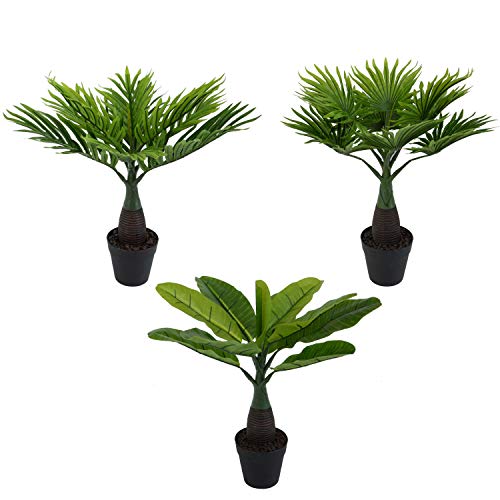 INtrenDU 3X künstliche Dekopflanze im Set Palme Kunstpflanzen im Topf Kunstblumen Fensterdeko künstliche Pflanze von INtrenDU