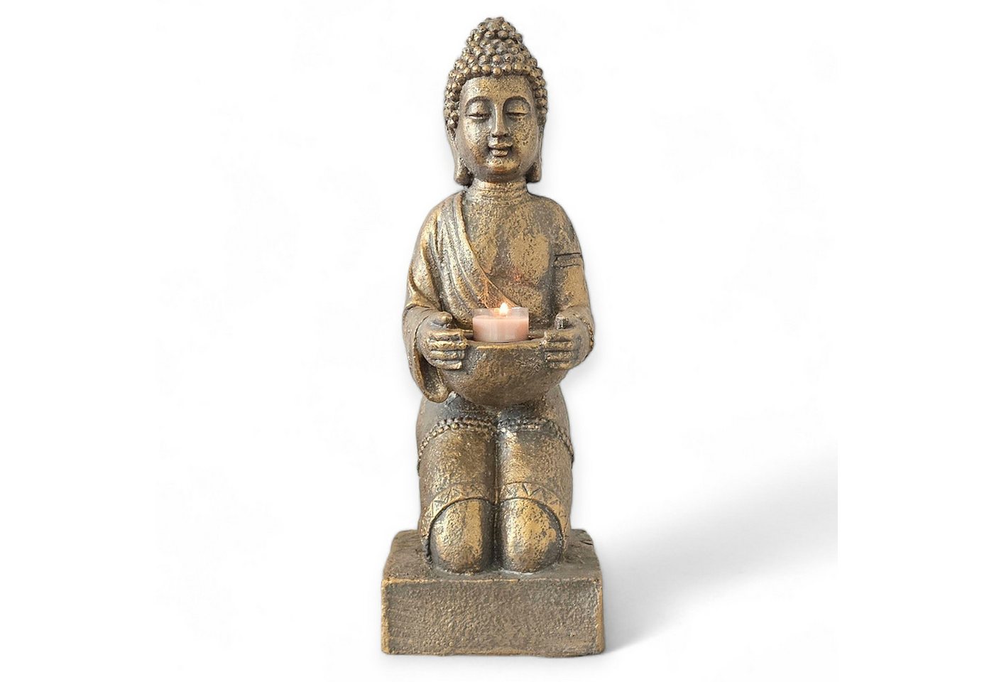 INtrenDU Buddhafigur Buddha Statue mit Teelichthalter bronze 42cm, mit Teelichthalter von INtrenDU