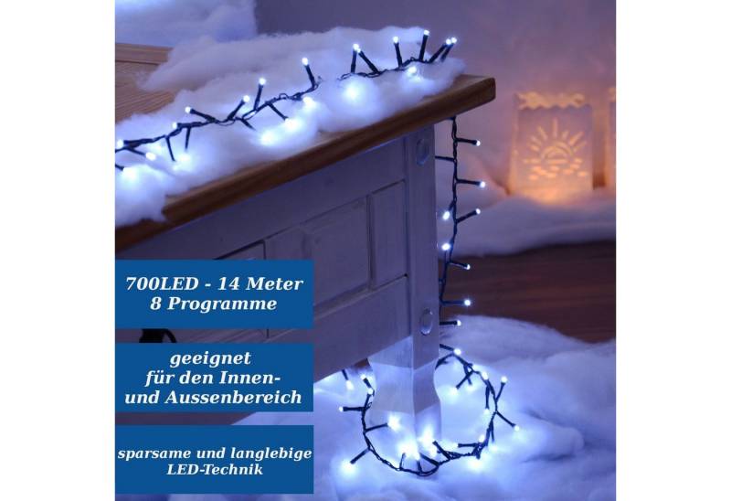 INtrenDU LED-Lichterkette Lichterkette 700LED kaltweiß, 700LED 14m, mit 8 Programmen und Memoryfunktion von INtrenDU