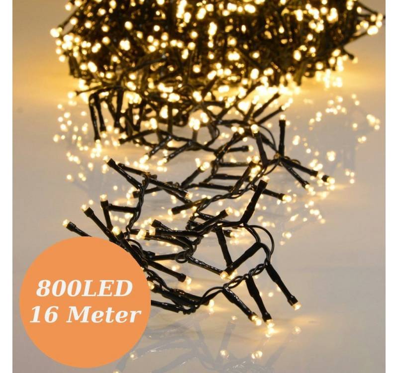 INtrenDU LED-Lichterkette Lichterkette warmeiß 800LED 16m, mit itegriertem Timer, Beleuchtungsprogrammen und Memoryfunktion von INtrenDU
