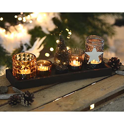 Teelichthalter-Set 31cm auf Echtholztableau inkl. LED-Beleuchtung Deko Kerzenhalter Windlicht Herbstdeko Glas von INtrenDU