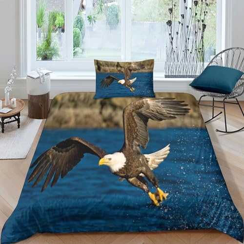 IOFEER Adler 3teilig Bettwäsche Baumwolle, 100% Gewaschene,Vogel Leinenartigem Griff，für Allergiker Geeignet, Bettbezügen & Kissenbezügen Single（135x200cm） von IOFEER
