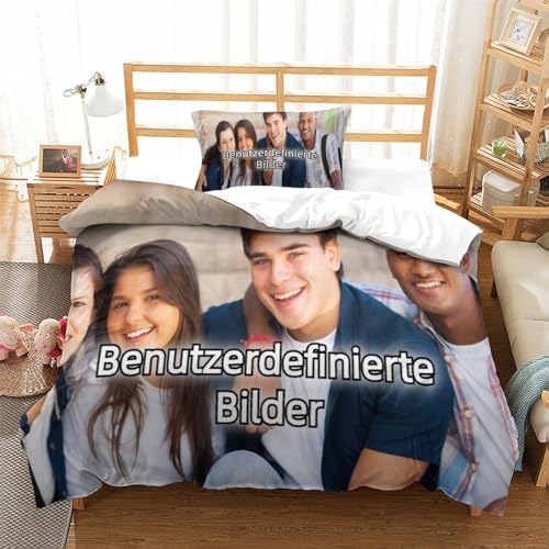 Personalisiert Bettwäsche Picture Print Foto Mit Eigenem Foto,3teilig Microfaser Personalisierte Geschenk-Idee,individuell in verschiedenen Größen passend für Vier Jahreszeiten Single（135x200cm） von IOFEER