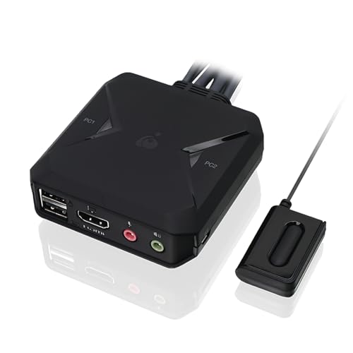 IOGEAR HDMI KVM Switch 2 PC 1 Monitor 4K@60Hz USB KVM Switch mit Audio, Kabel und Fernbedienung Plug-n-Play USB-Hub gemeinsame Nutzung von USB-Peripheriegeräten, kompatibel mit Windows Mac und Linux von IOGEAR