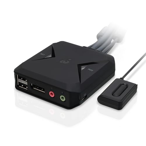 IOGEAR USB KVM Switch DisplayPort 4K@30Hz mit Kabel und Fernbedienung, 2 PCs an 1 Monitor, Plug and Play, 7.1 HD-Audio, DisplayPort 1.1- und HDCP-kompatibel, Kompatibel mit Windows, Mac und Linux von IOGEAR