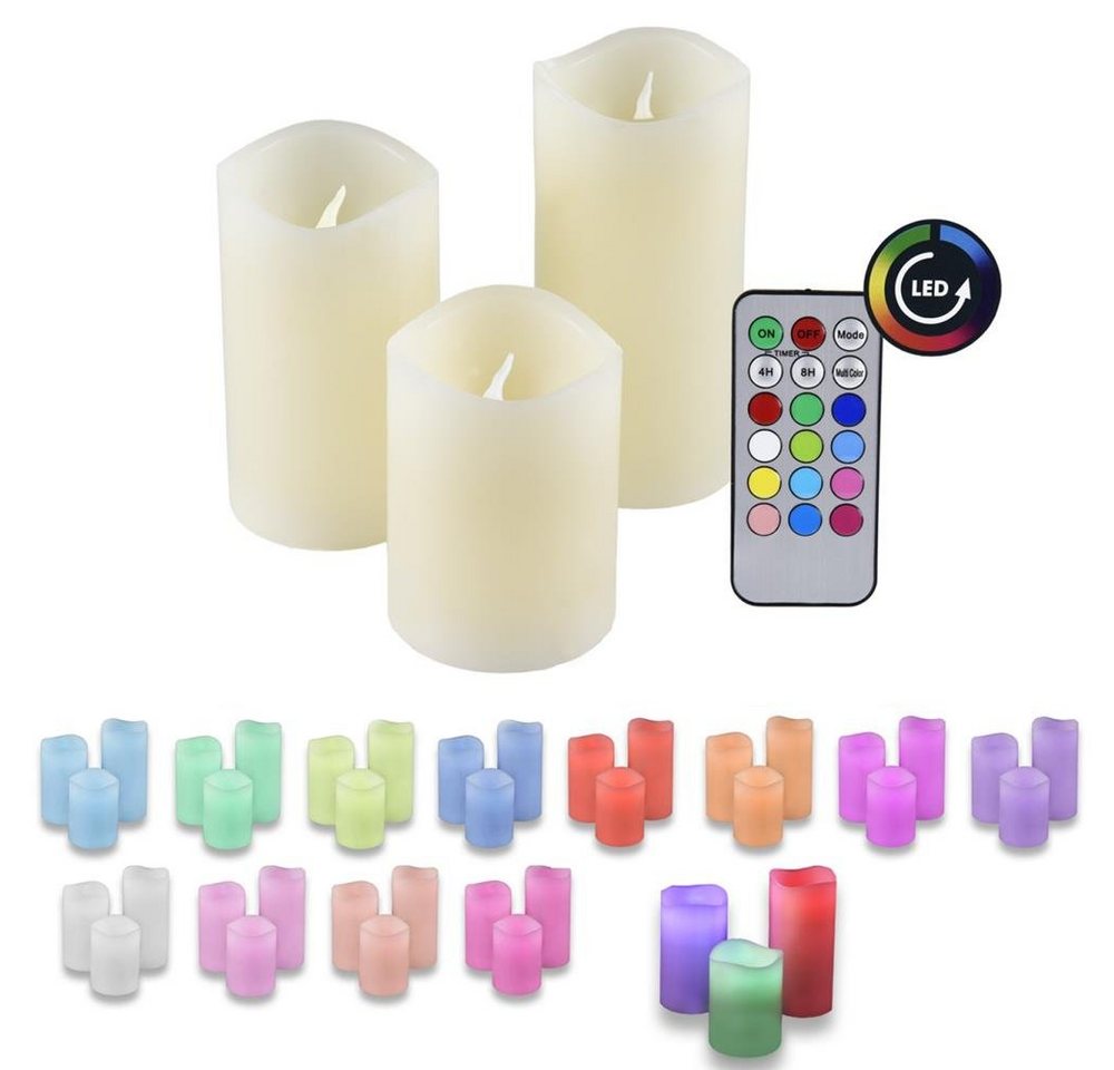 IOIO LED-Kerze 3er LED Echtwachs Kerzen Set Fernbedienung RGB Farbwechsel Timer, Wachskerze Rußfrei flackernde Flamme Batterie Stumpenkerzen IOIO LED-Kerze 3er LED Echtwachs Kerzen Set Fernbedienung RGB Farbwechsel Timer, Wachskerze Rußfrei flackernde Flamme Batterie Stumpenkerzen von IOIO