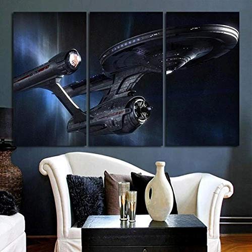 IOIP Das Raumschiff Enterprise Bilder 150x70 cm 3 Teilig Leinwandbilder Bild auf Leinwand Vlies Wandbild Kunstdruck Wanddeko Wohnzimmer Wanddekoration Deko Street Art von IOIP