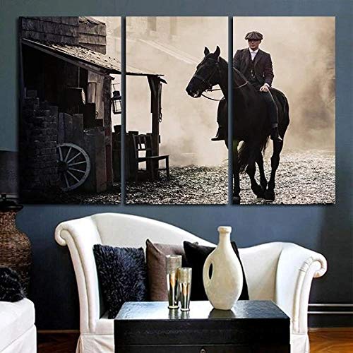 IOIP Peaky Blinder Tommy Shelby zu Pferd Moderne wandbilder 3 Teilig Bilder Wandbild Vlies - Leinwand Kunstdruck auf Wandbild Rahmen Wanddekoration mit Rahmen von IOIP