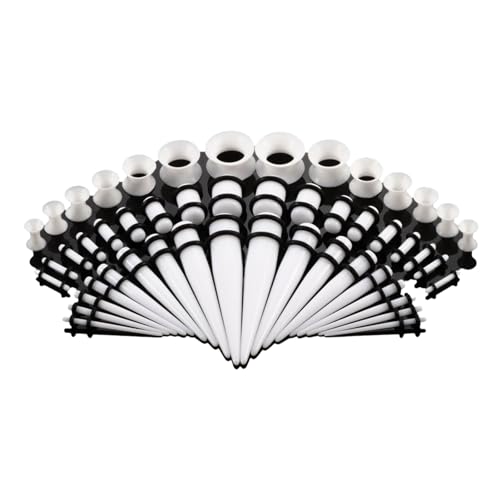 IOIUSKKU 50 teiliges vielseitiges Piercing Schmuckset mit Acrylkegeln und Silikontunnel. Einfach zu tragendes Ohrmessgerät Expander Set, Weiß von IOIUSKKU
