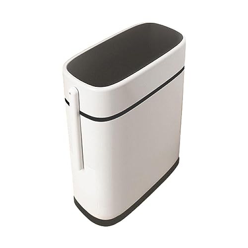 IOIUSKKU Effizienter und langlebiger Badezimmer Mülleimer mit integriertem Toilettenbürstenhalter. Stilvoller PP Mülleimer aus weißem Kunststoff, Schwarze Abdeckung, 15L von IOIUSKKU