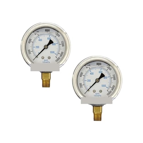 2er-Pack flüssigkeitsgefülltes Druckmessgerät 0–15.000 PSI 2,5"-Oberfläche 1/4" NPT-Druckentlastungsanschluss - 2er-Pack flüssigkeitsgefülltes Druckmessgerät 0–15.000 PSI 2,5"-Oberfläche 1/4" NPT-Druckentlastungsanschluss - von IONQXIDLD