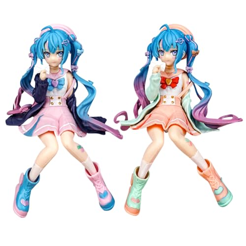 IOSCDH Hat-Sun-e Miku Figuren Statue,2 Stück Miku Anime Figur Modell, PVC Modell Action Figur Statue Spielzeug Desktop Ornamente Sammelgeschenke,für Anime-Fans, Kinder（Sitzposition） von IOSCDH