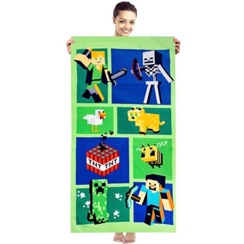 IOSCDH Strandtuch, 75 x 150 cm Mine-Craft Kinder-Strandtuch, Kinder-Mikrofaser-Handtuch, Niedliches Strandtuch, Schnell Trocknend Und Leicht Für Fitnessreisen, Für Kinder Jugendliche Erwachsene F von IOSCDH