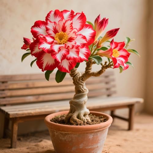 Wüstenrosen Rhizome zum Anpflanzen/doppelte Blütenblätter/winterharte mehrjährige,tropisch,seltene Sorte,gedeiht in Töpfen(Wüstenrosenzwiebeln)-5 Rhizome-E von IOUPLIUKDF