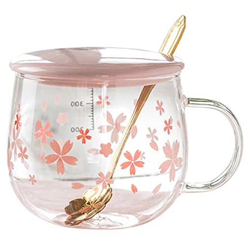 Sakura-Glas, kreative Gürteltasse, niedliche, hitzebeständige Tasse, transparente Tasse, Borosilikatglas-Kaffeetasse, Geschenk (Farbe: Pink B, Größe: 400 ml) von IOYGOOD