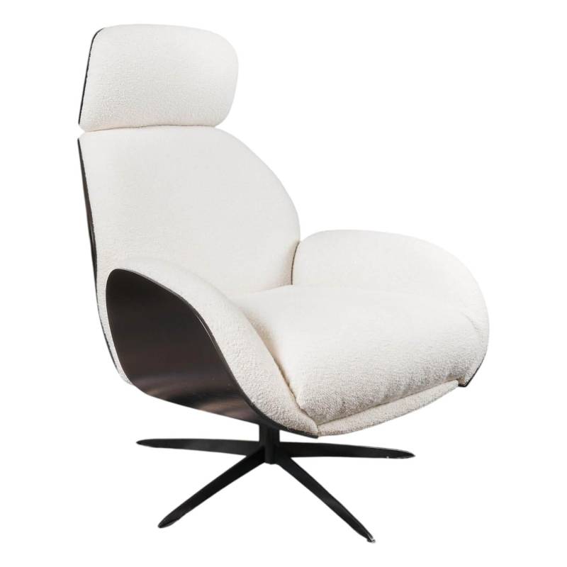 Trinity Sessel Holzschale Schwarz Gebeizt Stoff Queen BW1775-171 Beige Weiß von IP Design
