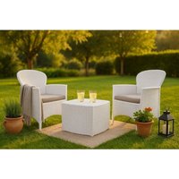 Outdoor-Lounge-Set Napoli, Gartengarnitur mit 2 Sesseln und 1 Containertisch, Sitzecke in Rattan-Optik, 100 % Made in Italy, Weiß von IPAE PROGARDEN