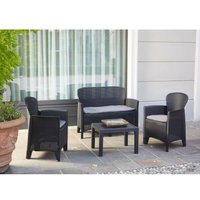 Outdoor-Lounge-Set Ostuni, Gartengarnitur mit 2 Sesseln, 1 Sofa und 1 Couchtisch, Sitzecke in Rattan-Optik mit Kissen, 100 % Made in Italy, Anthrazit von IPAE PROGARDEN