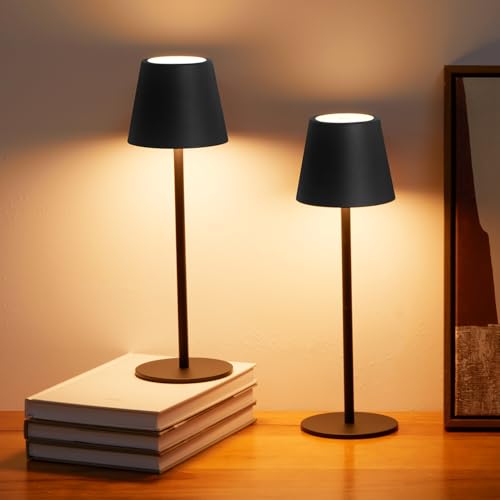 IPARTS EXPERT 2PCS LED Tischlampe Kabellos Dimmbare Touch Control Aufladbare Led Tischleuchte Akku Moderne für Haus Garten Terrasse Schlafzimmer Esstisch Bar Dekoration (Schwarz) von IPARTS EXPERT