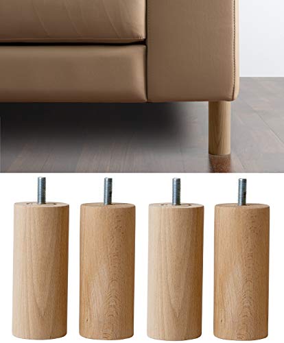 IPEA 4X Möbelfüße Sofa Füße aus Holz Höhe 100 mm Made in Italy Fuße aus Rohholz fur Möbel, Sofas, Schränke Beine in Zylinderform Massivholz fur Sessel - Farbe Natural von IPEA