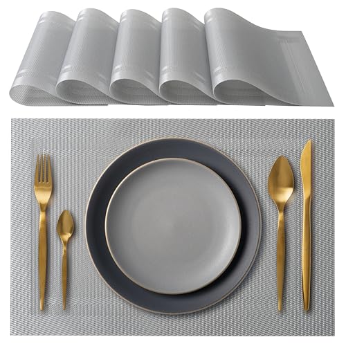 IPEA Amerikanische Tischsets, elegant, 45 x 30 cm, für Abendessen, Mittagessen, Frühstück, 6 Stück, waschbar, hitzebeständig, rutschfest, schmutzabweisend für Küchen- und Esszimmertisch, Grau von IPEA
